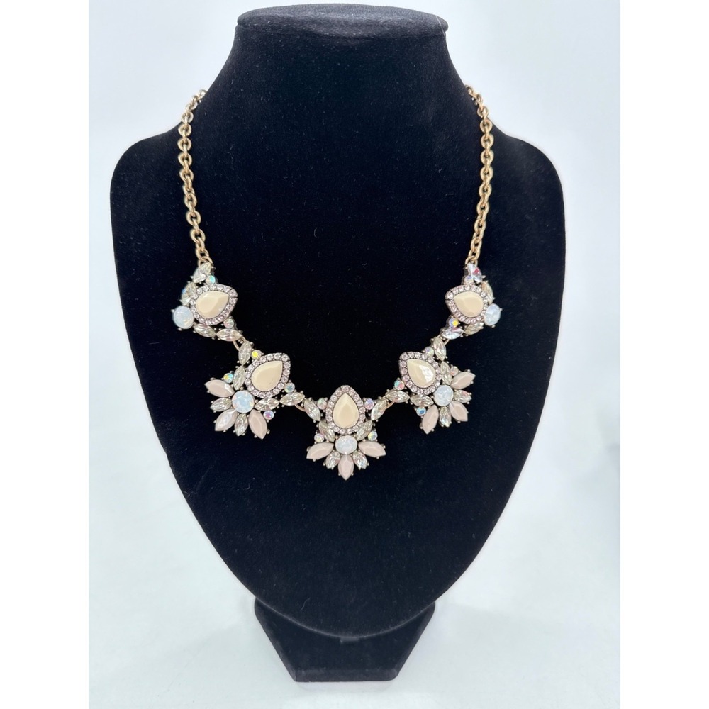 Vintage Statement Necklace Bib Peach Neutral Aurora Borealis